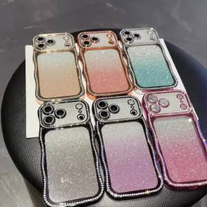 Plating Wave Edge Bling Glitter Clear Phone Case for IPhone 17 16 15 14 Plus 13 Pro Max Shockproof Soft Transparent Back Cover