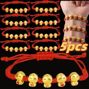 สร้อยข้อมือเชือกงูสีแดงนำโชคสำหรับผู้หญิงของขวัญถักมือแฟชั่นกำไลข้อมือแฟชั่นสไตล์จีน5ชิ้น