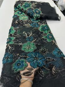 Nigerian Sequins Lace African Beads Lace Fabric 2026 High Quality 5Yards African French Tulle Net Lace For Wedding Party Dress