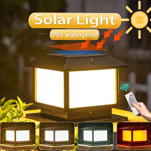 Outdoor LED Solar Pillar Light IP65 Waterproof Solar Lamp Timed Remote Control Sunlight For Garden Fence Pathway Decor Lamp
