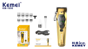 Kemei Hair Clipper Barber All-Metal Barber Professional Electric USB Cordless Cutter Razor LCD Hair Trimmer Gold KM-1698