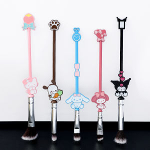 Sanrio ชุด kuas Rias เฮลโลคิตตี้แฟชั่นอะนิเมะเครื่องประดับแปรงอายไลเนอร์คิ้วและปากเครื่องมือความงามของขวัญสำหรับเด็กผู้หญิงพร้อมกระเป๋า