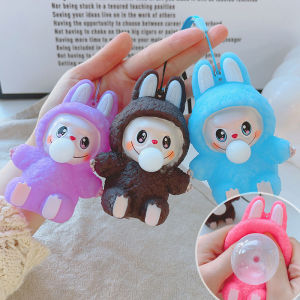 YESPERY Labubu The Monsters Pendant Squeezing Toys Blowing Bubble Gum Labubu Figurine Hanging Ornament Stress Relieving Kawaii Doll Kid Birthday Gift