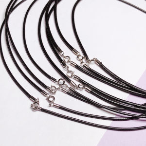 สร้อยคอโซ่หนังสีดำพร้อมจี้เงินแท้ S925 หัวเข็มขัดเงิน โซ่หนังเทียม โซ่แฟชั่น เครื่องประดับแฟชั่น เครื่องประดับโซ่ DIY