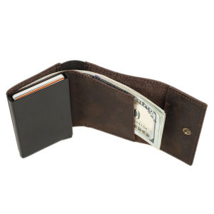 Genuine Leather Card Holder Wallet For Men Automatic Pop Up ID Card Case Crazy Horse Leather Small Purse RFID Blocking Male Wallet