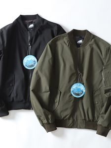 Water-Resistant Breathable Comfortable Pure Color Mens Baseball Collar Flight Suit Jacket Fashion Urban Style Long Sleeve Zipper Closure