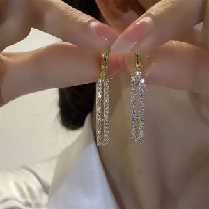 Geometric Rectangle Pendants Stud Earrings Lightweight Luxury Ultra-shiny Fashionable Korean Style Net Red Silver Needle Earrings