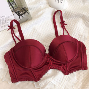 สไตล์ฝรั่งเศสเซ็กซี่เจ้าหญิงครึ่งถ้วยผ้าซาตินไม่มีขอบล้อแม็กเหล็กบนบางล่างหนารวบรวมด้านบนดันทรงขึ้นดูผอมชุดชั้นใน