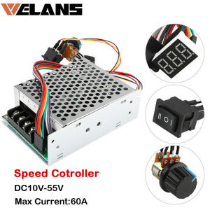 DC PWM Motor Speed Controller DC 10-55V 60A Speed Controller CW CCW Reversible Switch LED Digital Display 0~100% adjustable 12V 24V 48V 2000W MAX 60A Reversible Motor Speed Controller