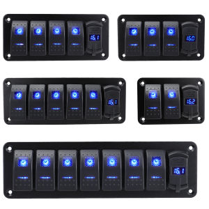 12V 24V DC 3/4/5/6/8 sets of marine control lever switch panel with 4.8A dual USB charger voltage and sticker blue