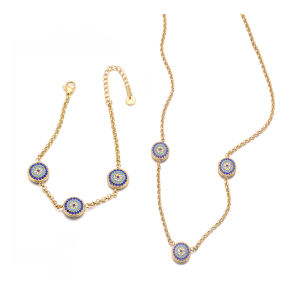 Lokaer Classic Lucky Blue CZ Evil Eye Turkey Bracelet Necklace For Women 316L Stainless Steel Rhinestone Fashion Jewelry B25145
