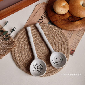 Retro Ceramic Spoon Long Handle Soup Spoon Thick Earthenware Soup Ladle Home Use High Aesthetic Value Personal Dedicated