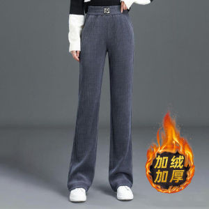 2023 Autumn and Winter New Arrival Fleece-lined Thickened Narrow Version Loose Pants Female Warm and Slimming Casual Elastic High Waist Straight Pants