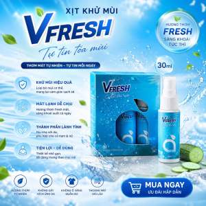 Xịt khử mùi organic Vfresh 30ml | Khử mùi ngăn tiết mồ hôi hiệu quả không gây bết dính vệt ố vàng
