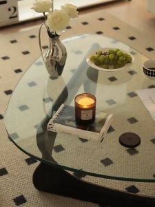 จัดส่งทันที โต๊ะกลาง โต๊ะกลางกระจก coffee table โต๊ะกลางโซฟา⭐สีเทา/โปร่งใส⭐กระจกนิรภัย ขาโต๊ะไม้โอ๊ค โต๊ะหน้าทีวี