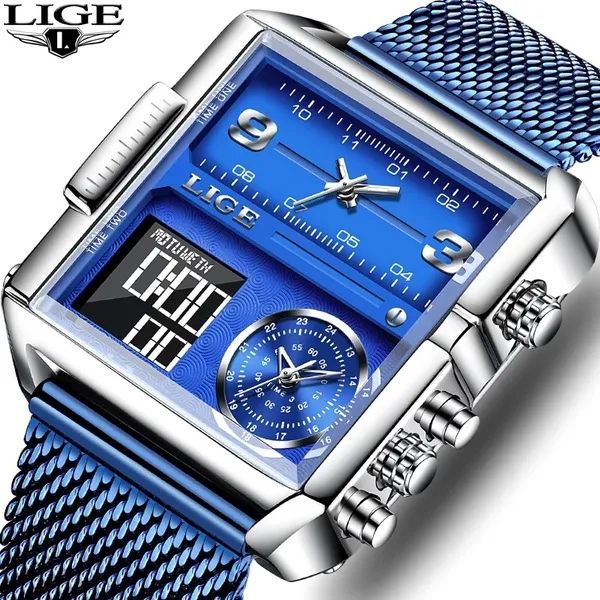 LIGE Electronic Digital Men's Formal Watches Top Brand Waterproof Ultra ...