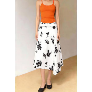MANMI | White Print Skirt Mid-Length