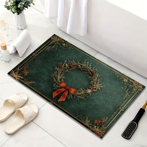 VIKAMA Christmas Carpet Green Grass Knot Loop Carpet Bow Floor Mat Doormat Welcome Mat Living Room Carpet Rug For Bedroom Home D