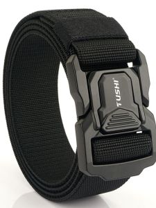 Aluminum Alloy Tactical Buckle Belt Casual Outdoor Elastic Canvas Leather Belt for Men Workwear Jeans Quick Release