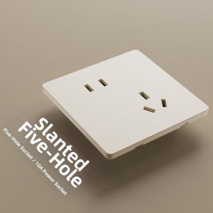 TEP | Retro Thin Cream Style Toggle Single Double Control Switch with 5-Port Socket 86 Type