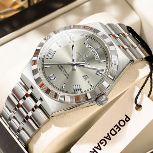 POEDAGAR Luxury Quartz Men Watch Stainless Steel Week Date Man Wristwatch Luminous Waterproof Fashion Casual Mens Watches Reloj