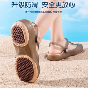 Enhanced Anti-Slip Womens Outdoor Sandals Thick Bottom Slip-On Summer Flats Soft Toe Cover Jelly Beach Shoes Hollow out Comfortable
