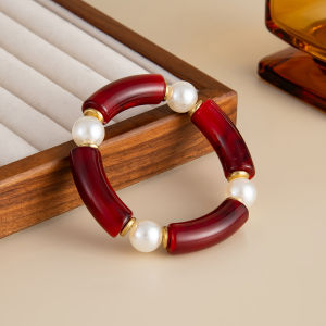  Ingemark 10 Colors Vintage Stackable Resin Bracelets Women Bohemian Round Tube  Leopard Elastic Beaded Bangle New Jewelry Gift
