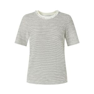 Summer Lightweight Handmade Beaded T-Shirt Womens Fashion Classic Commute Style Straight Cut Polyester Cotton Blend Short Sleeve round Neck