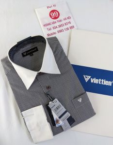 [Việt Tiến Sale] Sơ Mi Dài Tay - Regular (Suông) - Vạt Bầu - Kẻ sọc đen