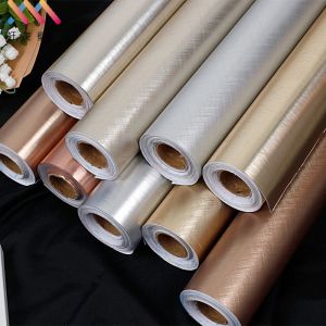 61x200cm Luxury Glossy Metallic Wallpaper for Refrigerator Elevator Cupboard Table Cabinet Wardrobe Closet Sticker 3D Embossing Thickened Waterproof Oil proof Self Adhesive Wallpaper Simplicity Home Design Furniture Wrapper Silver Golden Rose Golden
