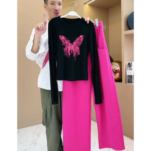 Áo Thun Dài Tay Màu Đen in Hình Bướm Cao Cấp Dành Cho Nữ Mùa Xuân Thu Mỏng Thiết Kế Cổ Tròn Cotton 100% Thời Trang Thường Ngày