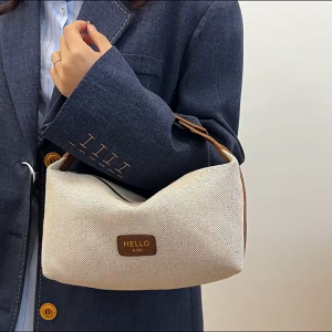 Canvas Cosmetic Bag Women Handheld Large Capacity Travel Toiletry Organizer