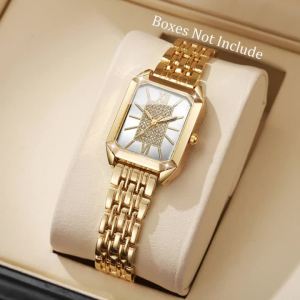 Đồng Hồ Thạch Anh Hình Chữ Nhật Thời Trang Dành Cho Nữ Dây Đeo Bằng Thép Không Gỉ Hiển Thị Số La Mã Đồng Hồ Đeo Tay Thông Thường Dành Cho Các Cô Gái Và Phụ Nữ