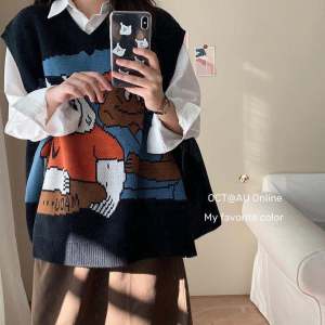 ฤดูใบไม้ร่วงถัก เสื้อกั๊ก เสื้อท่อนบน และชุดเสื้อเชิ้ต ผู้หญิง แฟชั่น Layering ผ้าฝ้าย Blend Unique Salt System ชุดสไตล์วิทยาลัยที่สวยงาม