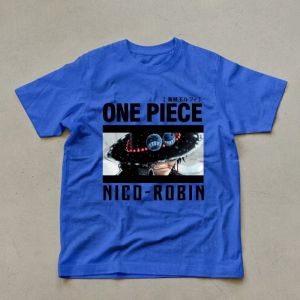 เสื้อยืดวันพีซผู้ชาย นิโค โรบิน ลายอนิเมะญี่ปุ่น สำหรับฤดูร้อน ฤดูใบไม้ร่วง เสื้อแขนสั้นลำลองสำหรับเด็กผู้ชายและเด็ก ชุดคู่พ่อแม่ลูก