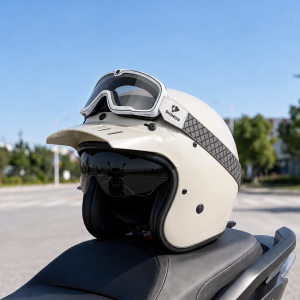 Vintage Cruise Carbon Fiber Three-Quarters Helmet Bluetooth Headset