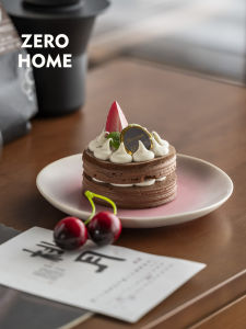 Zero-Home Pastries Ceramic Plate Pink White Afternoon Tea Simple Coffee Dish European Snack round Plate Dining Utensils