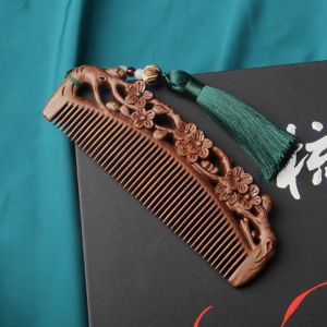 Black Gold Sandalwood Comb Double-Sided Carved Hair Care Portable Long Hair Comb for Beauty And Health Ideal Gift for Family And Friends
