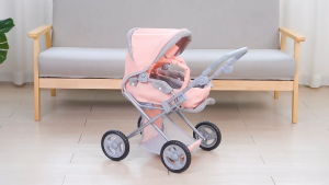 (FL8166-2)Foldable Pram for Baby Doll with Polka Dots Design with Swiveling Wheel Adjustable Handle recling seats