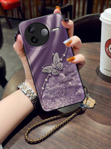 Butterfly Pattern Silicone Phone Case for Xiaomi Redmi K80 K70 K60 K50 K40 K30 Womens Style with Lanyard Hand Chain Simple Design