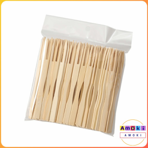 Amoki Bamboo Fork Small Fork for Siomai Takoyaki Fishball Fruits Salads Desserts 100 pcs