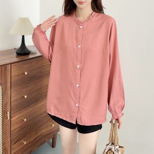 Áo Sơ Mi Lụa Cotton Mùa Hè Tay Dài Dáng Rộng Mỏng Thời Trang Chống Nắng Viền Hoa Cỡ Lớn Chất Liệu Polyester Thường Ngày