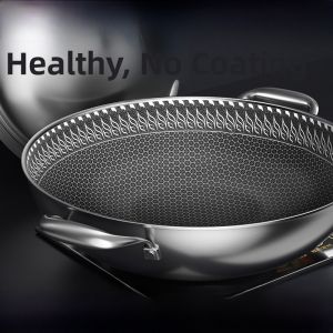 316 Stainless Steel round Bottom Flat Bottom Wok Non-stick Induction Gas Concave Surface Large Capacity Stir-fry Pan Hot Pot