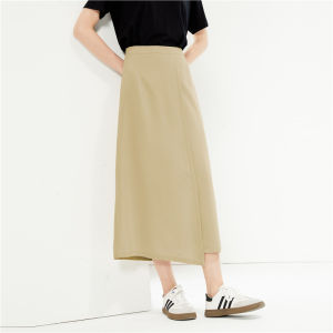 Giordano Asymmetrical Side Slit Long Skirt Womens Commuter Style mid Waist A-Line Skirt Standard Fit Long Skirt