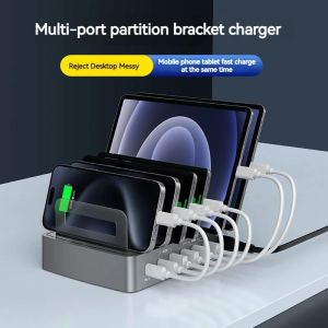 72W 6 Port Multi Intelligent USB PD Charger Station QC3.0 Fast Charging Stand Wall Charger For Smart Phones Tablet