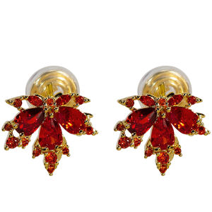 Zircon Red Maple Leaf No-Piercing Earrings