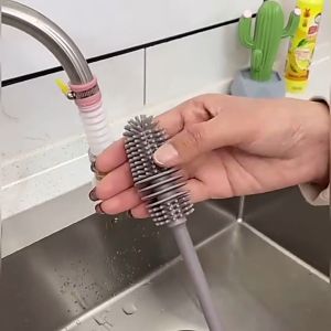 Sikat Pembersih Botol/Cangkir/Gelas Bahan Silikon Dengan Gagang Untuk Dapur 2QW15