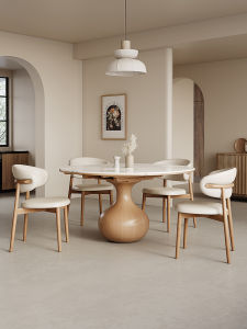 Cream Style Stone Plate Dining Tables and Chairs Set Foldable round For Home Modern Minimalist Scandinavian Ash Wood Solid Wood Dining Table