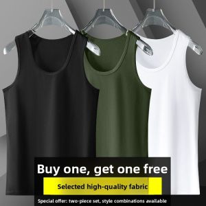 Mens Summer Thin Cotton Sport Fitness Tank Top Solid Color Shoulder Strapless Base Camisole Sweatshirt Black Sleeveless T-shirt