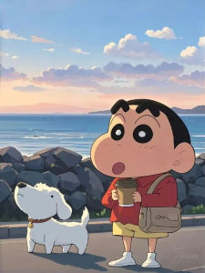 Bandai | Anime Crayon Shinchan Oil Painting By Numbers for Living Room Bedroom Home Decor Perfect Gift Frameless